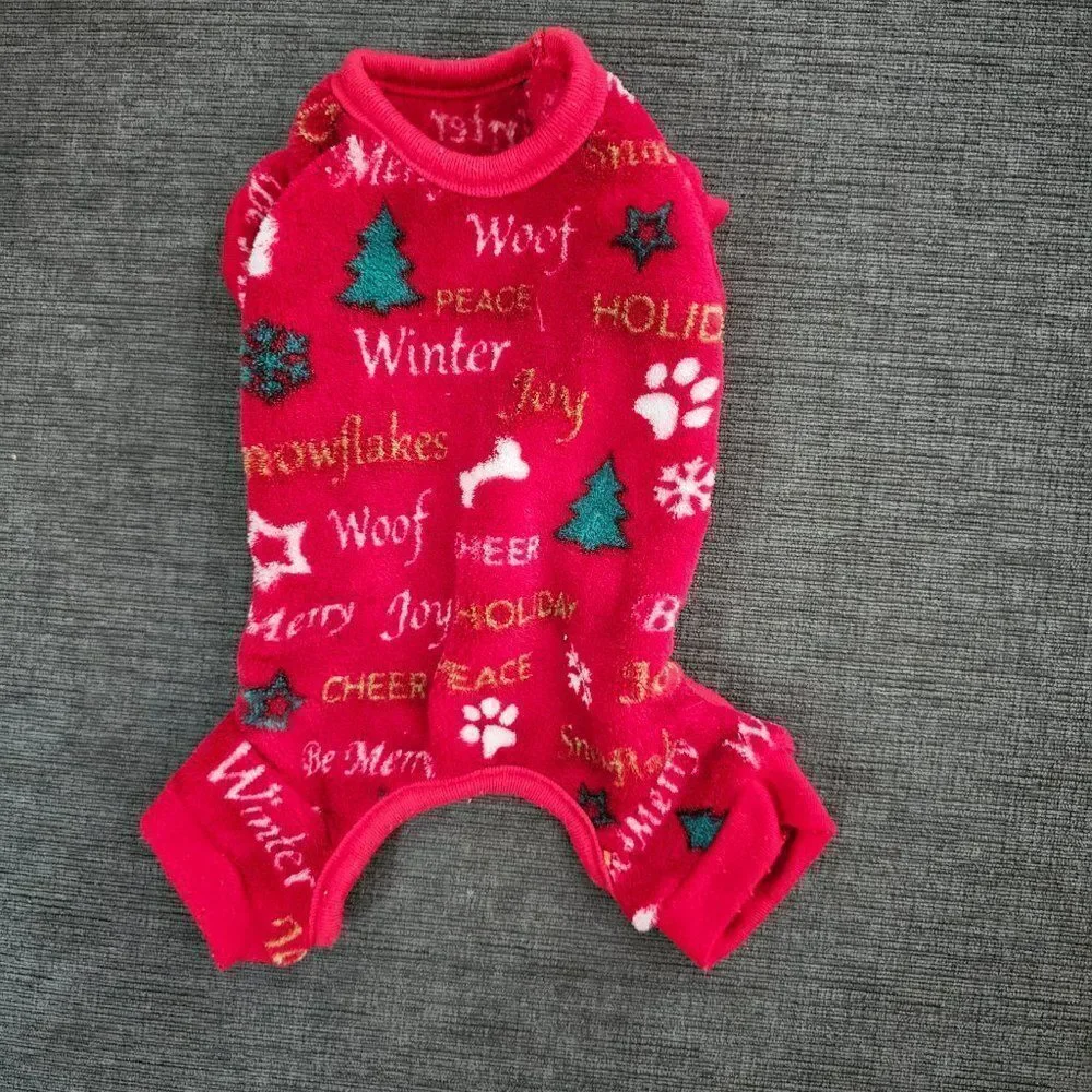 Hotel Doggy Cranberry Red & White Cozy Plush Festival Dog Jumpsuit Size XS